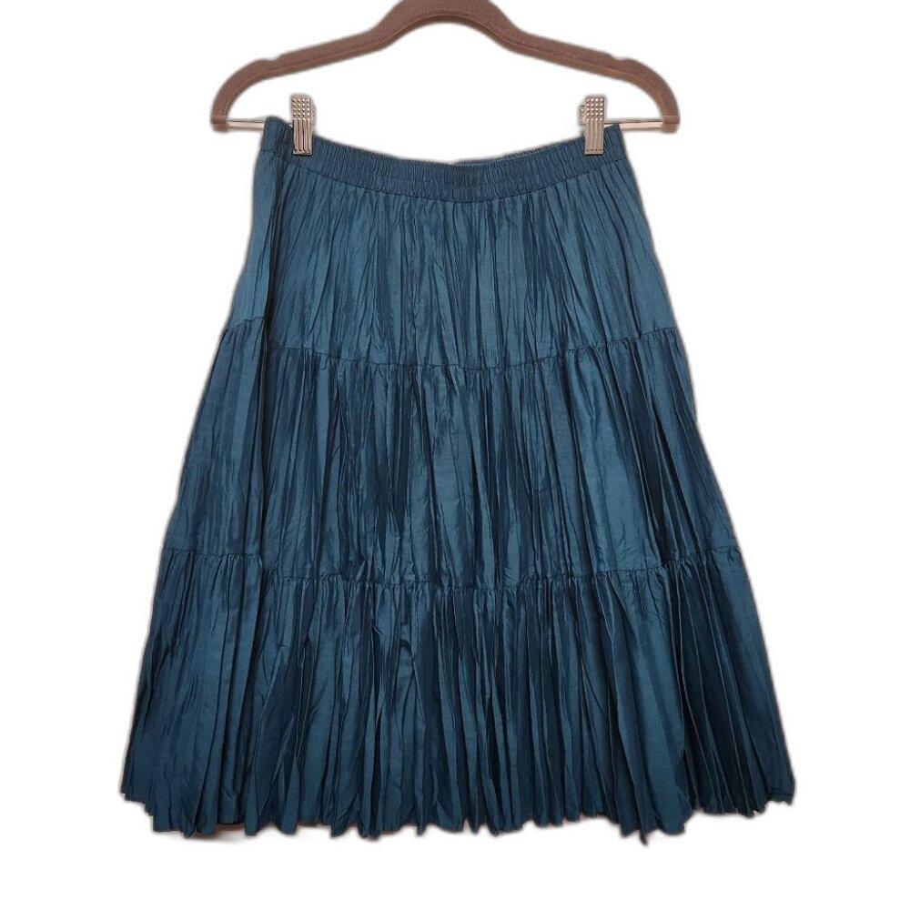 Vintage 70s 80s Malco Modes Skirt | XS | Teal Jade Tiered Pleated Knee Length